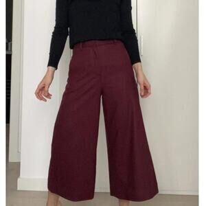 COS Women’s High Waisted Wool Blend Wide Leg Merlot Burgundy Trouser Pants Sz 6